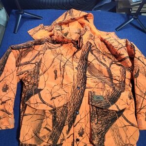 Duxbak Orange Camo Hunting Jacket Hooded Realtree Style Water Resistant Mens L